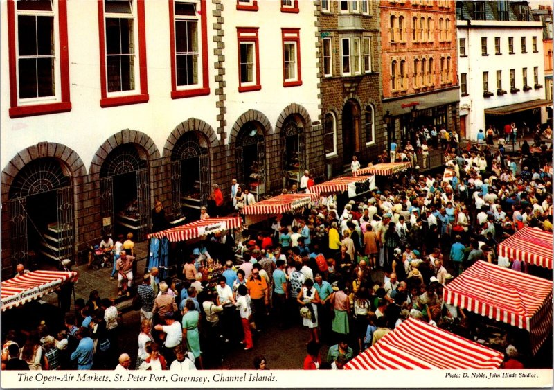 St Peter Port outdoor market Guernsey CI vtg postcard