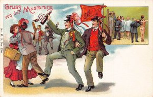 L002 Germany 1900 Gruss von der Musterung humour military litho postcard
