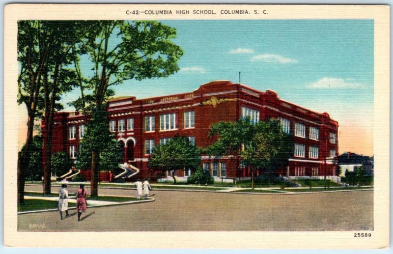 COLUMBIA, South Carolina  SC    COLUMBIA HIGH SCHOOL  c1940s Linen   Postcard