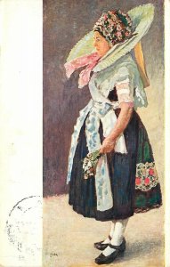 c1930 Postcard Young Sorbian Woman, Bass Lusace Costume, Lusatia, now Poland