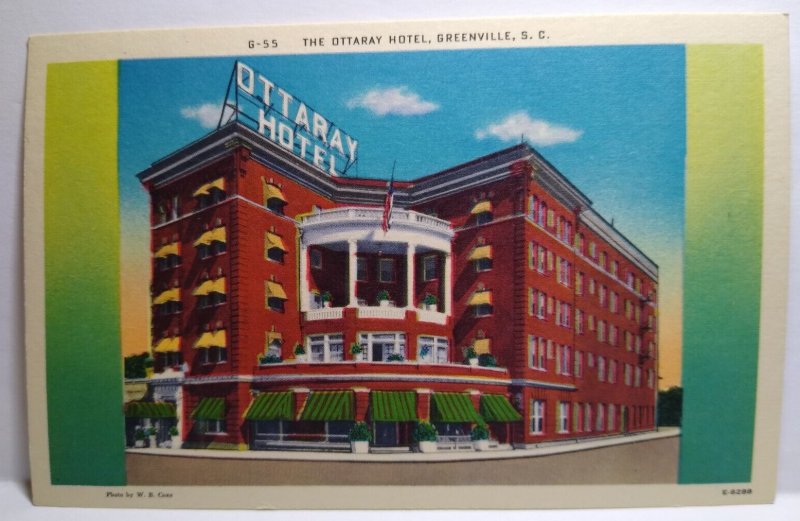 Ottaray Hotel Greenville South Carolina Linen Postcard Unused Brick Building