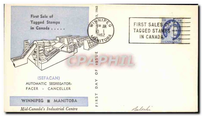 Letter Canada Sefacan Automatic segregator Winniped Manitoba Tagged stamps Ja...