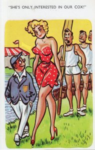 Rowing Boat Race Oars Ship Cox Sexy Lady Old Comic Postcard