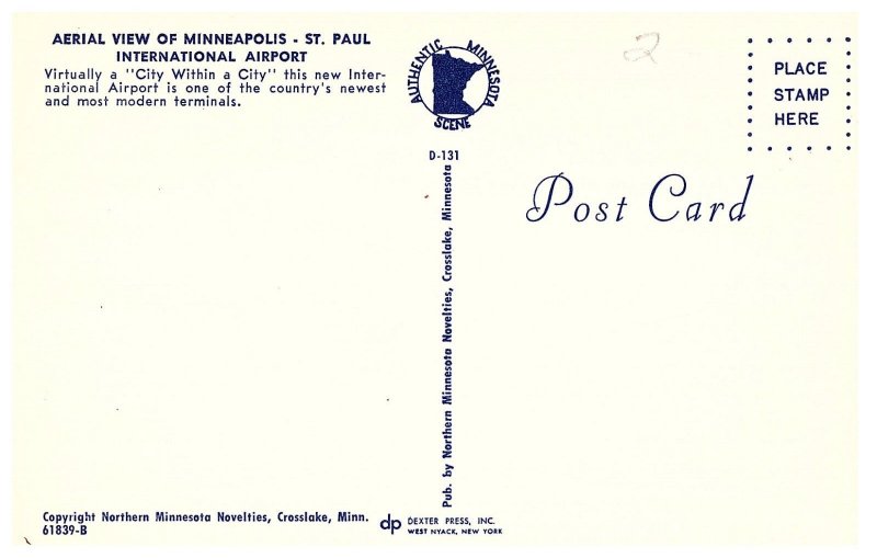 Aerial View of Minneapolis St Paul International Airport Postcard