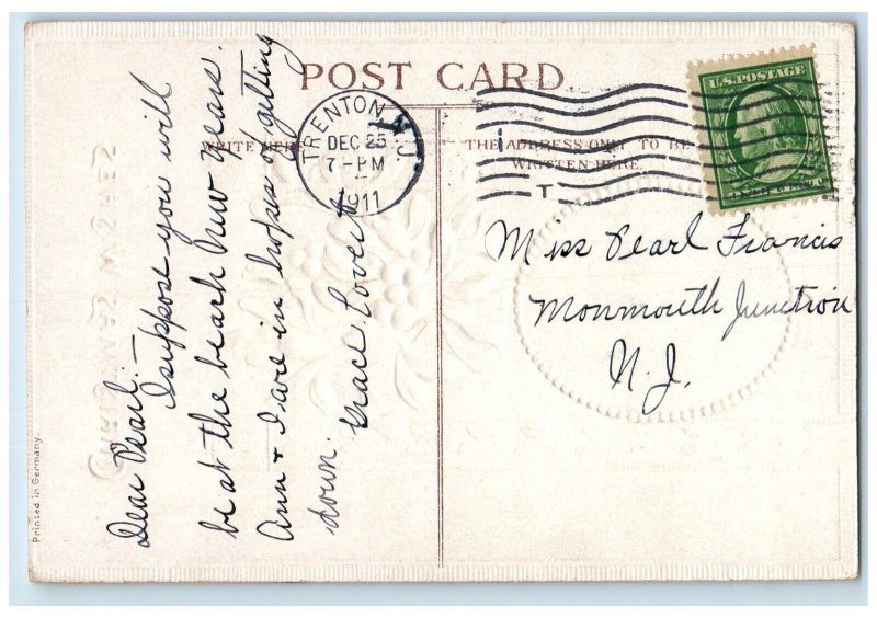 1911 Christmas Wishes House Mill Mistletoe Embossed Trenton NJ Antique Postcard