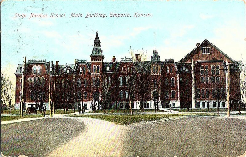 State Normal School Main Building Emporia Kansas Postcard Standard View Card 