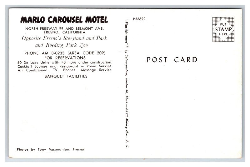 Marlo Carousel Motel Multiview Fresno California CA UNP Chrome Postcard D21