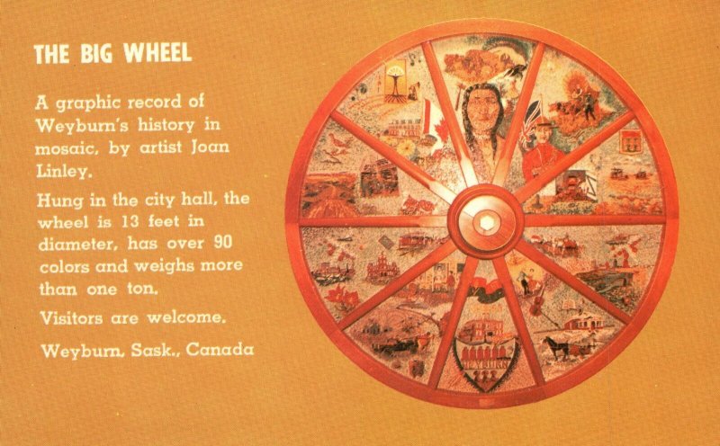 Vintage Postcard The Big Wheel Record of Weyburn History Mosaic Joan Linley Can.