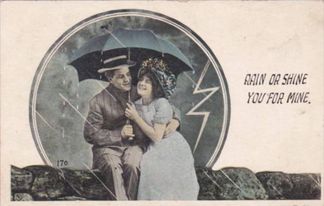 Romantic Couple Under Umbrella Rain Or Shine 1912