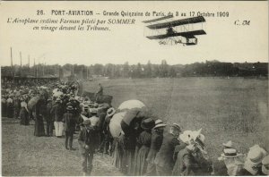 PC CPA AVIATION L'AÉROPLANE FARMAN PILOTÉ PAR SOMMER Vintage Postcard (b24508)