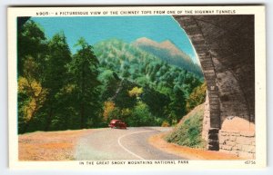 Great Smokey Mountains Park Old Car Highway Tunnel North Carolina Linen Postcard