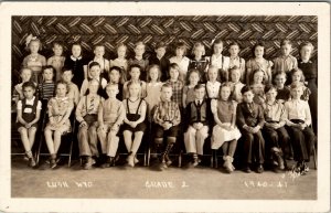 RPPC Lusk Wyoming School Class Photo 1940/41 Textile Backdrop Postcard V4