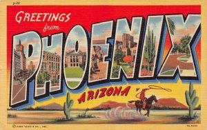 Large Letter: Greetings From Phoenix, Arizona, Early Linen Postcard, Unused