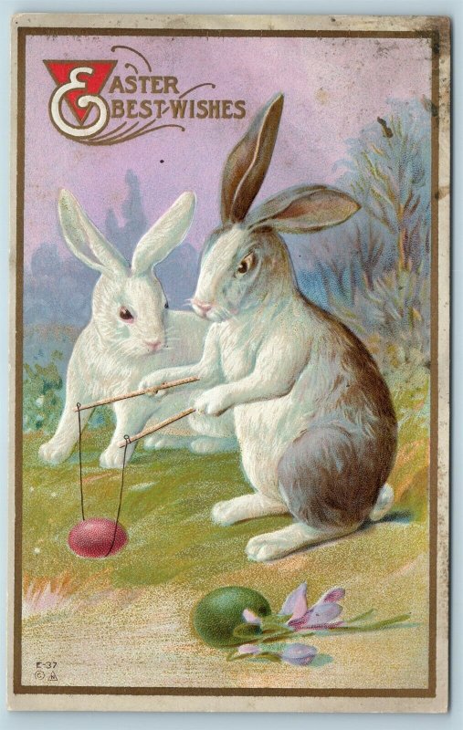 Postcard Easter Fantasy Anthropomorphic Rabbit Playing Diablo c1914 #2 AA14