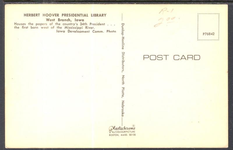 Greetings From Iowa Herbert Hoover Presidential Library,West Branch,IA BIN