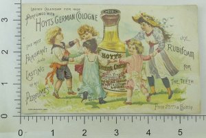 1892 Calendar Perfumed with Hoyt's German Cologne Victorian Trade Card P116