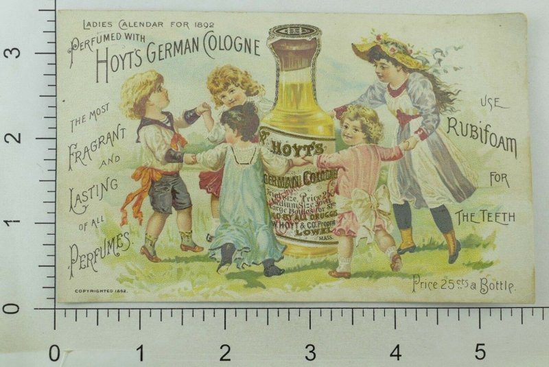 1892 Calendar Perfumed with Hoyt's German Cologne Victorian Trade Card P116