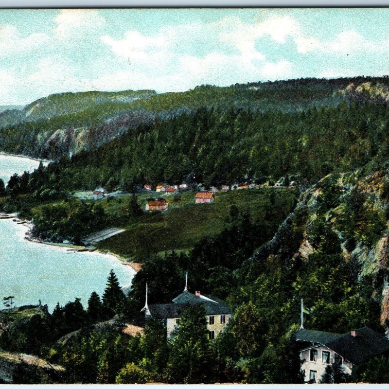 c1910s Unknown Sweden Birds Eye Village Postcard Swedish Flag Peter Hansen A177