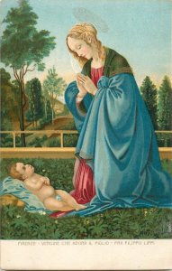 Fine art postcard painting Florence Vergine Che Adora il Figlio Fra Filippo Lipp