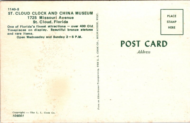 Interior Display View Grandfather Clock & China Museum St Cloud Florida Postcard