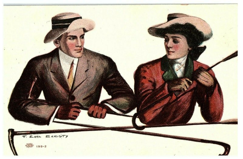 Vintage Postcard T Earl Christy Couple Horse Riding Attire 1909