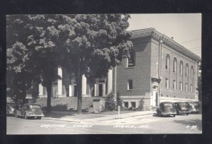 RPPC ANGOLA INDIANA CHRISTIAN CURCH OLD CARS VINTAGE REAL PHOTO POSTCARD