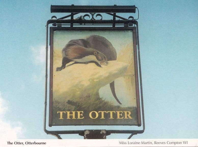 The Otter Pub Otterbourne Hampshire Hanging Sign Postcard