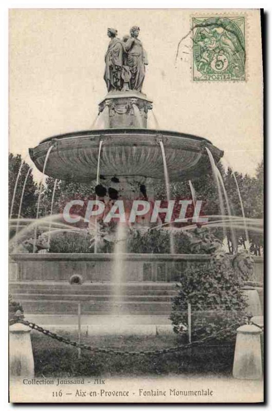 Old Postcard Aix en Provence Monumental Fountain