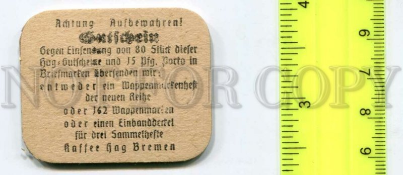428094 GERMANY BREMEN Vintage Voucher ADVERTISING coffee card