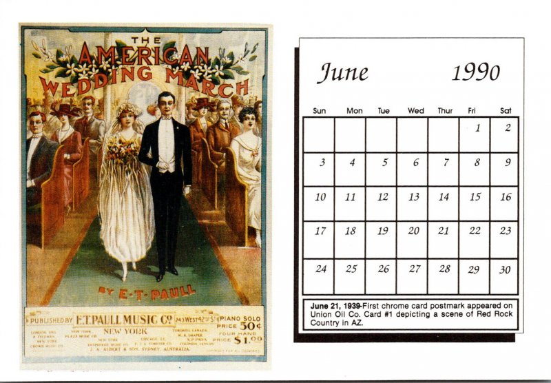 1990 Sheet Music Calendar Series June The American Wedding March