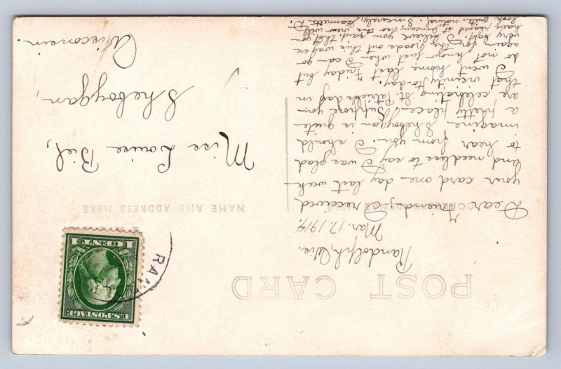 J90/ Juneau Wisconsin RPPC Postcard c1910 Oak Street Stores Fountain  738