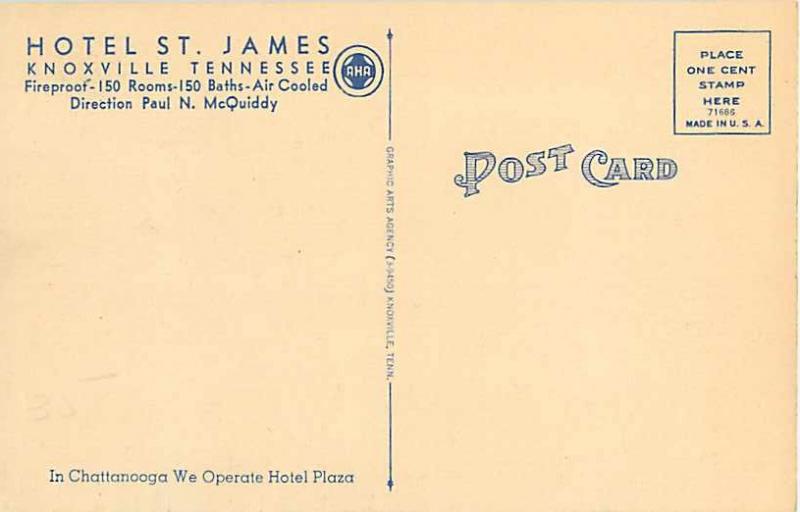 Linen Card of Hotel St. James Knoxville Tennessee TN