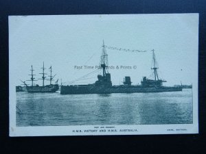 WW1 HMS VICTORY & HMS AUSTRALIA c1916 Postcard by Cribb & Singer Sewing Machine