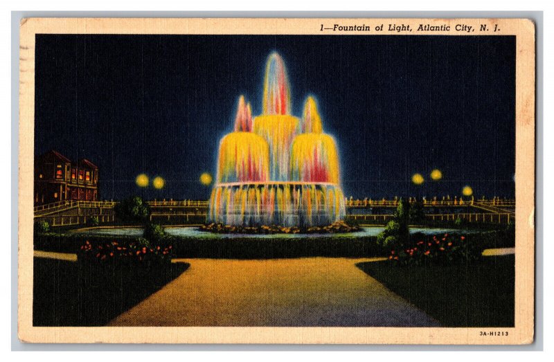 c1939 Postcard NJ Fountain Of Light Atlantic City New Jersey Night View