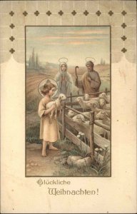 Gluckliche Weihnachten Easter Christ as Boy with Lamb c1910 Vintage Postcard