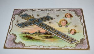 Joyful Easter Angels Cross Spring Scene Postcard Printed in Germany 2158