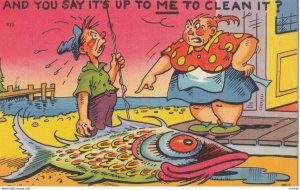Exaggeration Fishing Comic Postcard , 30-40s : #11