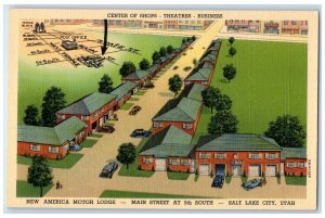 c1940's New America Motor Lodge Main Street Sketch Salt Lake City Utah Postcard