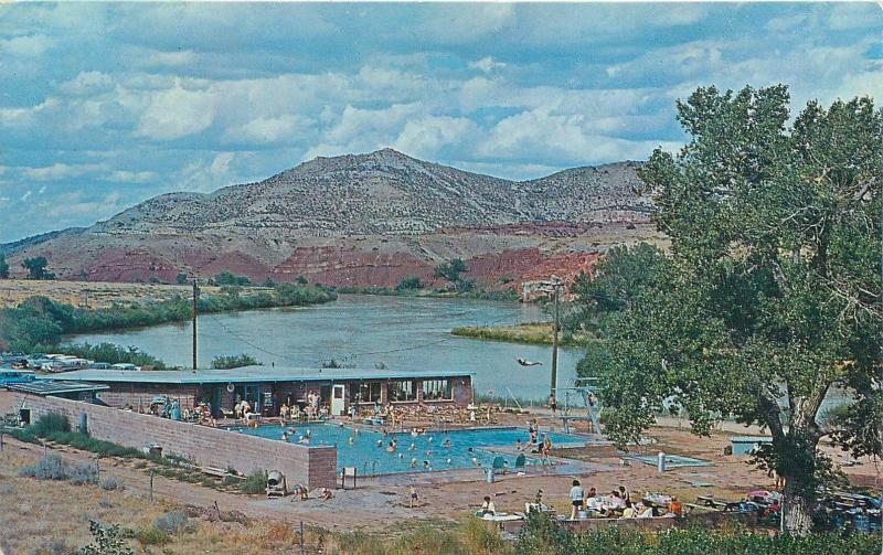 DOUGLAS, WY Wyoming  Jackalope  WARM SPRINGS PLUNGE    c1950s  Cars   Roadside