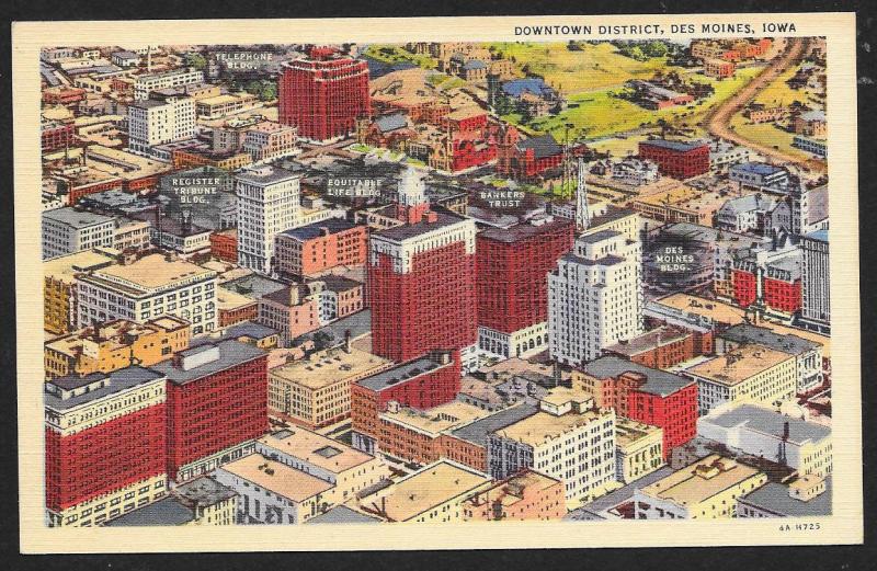 Downtown Business District Des Moines Iowa Unused c1934