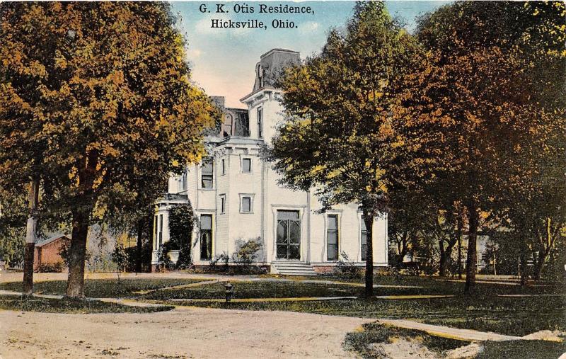 Ohio Postcard c1910 HICKSVILLE Defiance County G.K. OTIS Residence Home 