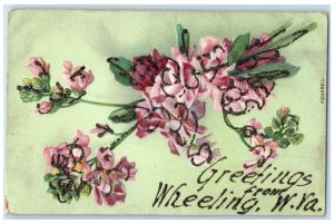 c1910's Greetings From Wheeling West Virginia WV, Flowers Glitter Postcard