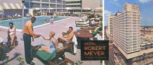 Postcard Poolside Service at Hotel Robert Meyer, Jacksonville, FL. 8.25 x 3.5