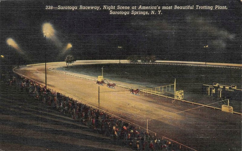 SARATOGA SPRINGS, NY New York SARATOGA RACEWAY~Night Harness Horse Racing c1940s