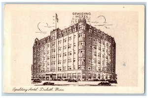 Duluth Minnesota MN Postcard Hotel Spalding Building Exterior Roadside View 1950