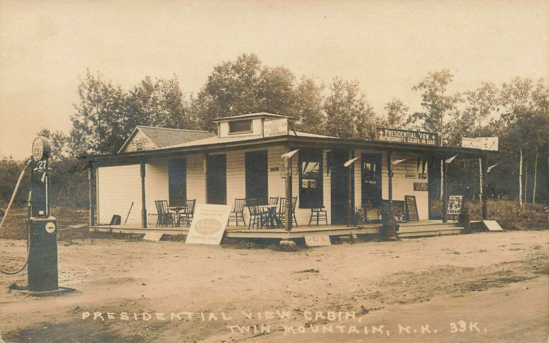 Twin Mountain NH  Ice Cream Sign Gas Pump Store & Lunch Room Real Photo Postcard