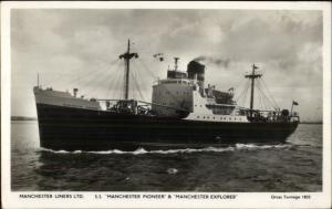 Manchester Liners Cargo Ship Real Photo Postcard SS PIONEER & EXPLORER