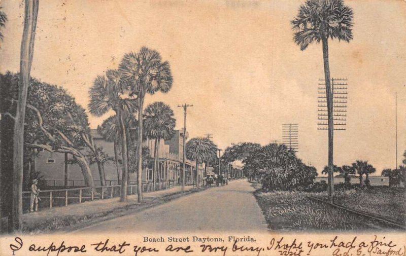 Daytona Florida Beach Street, Sepia Tone Lithograph Vintage Postcard U5999
