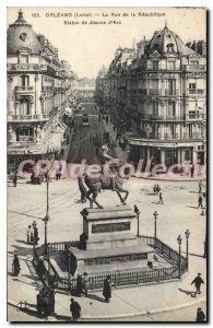 Postcard Old Orleans Street Of The Republic Statue Jeanne D'Arc