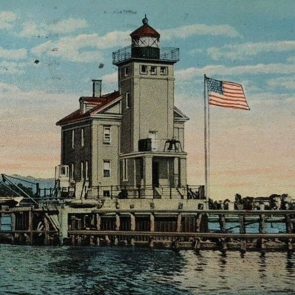 Kingston NY Lighthouse Roundout Creek vintage postcard 1920s